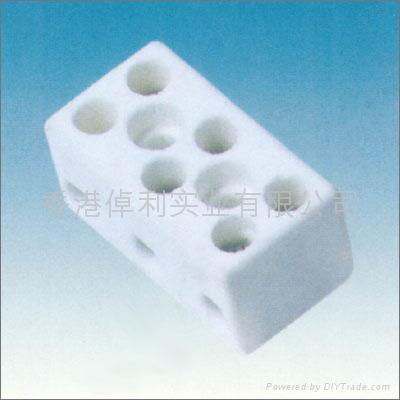 Three ways of ceramic terminal block in white color