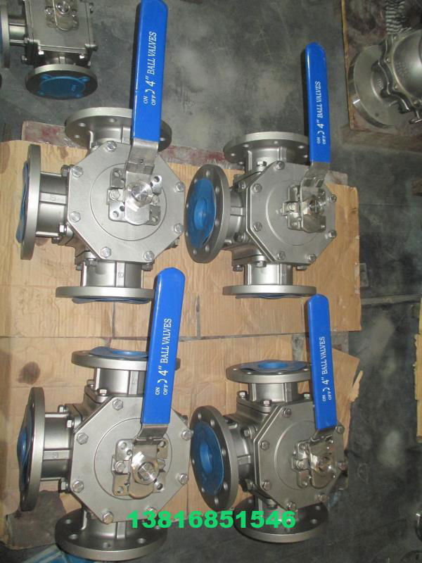 DIN3357 stainless steel three way flanged T-type ball valve
