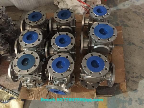 DIN3357 stainless steel three way flanged T-type ball valve 2