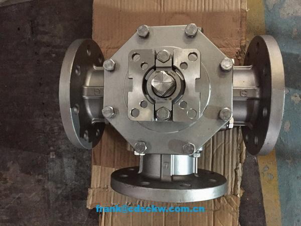 DIN3357 stainless steel three way flanged T-type ball valve 4