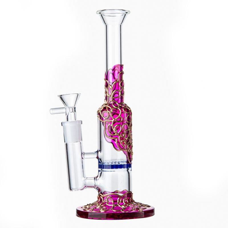 Beautiful Purple Bong Glass Bongs Percolator Tube Glass Water Pipes  2