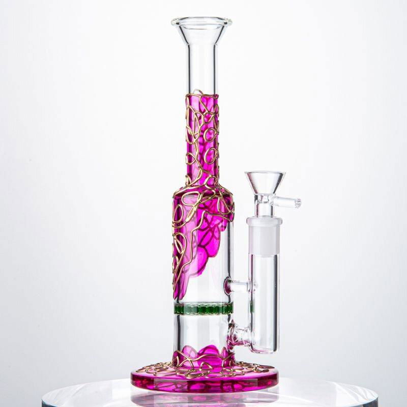 Beautiful Purple Bong Glass Bongs Percolator Tube Glass Water Pipes  5