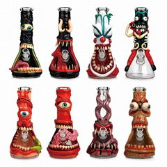 3D Painting Bong monster Glass Water Pipe Tall Beaker Bong Hookahs water bongs