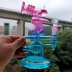 Metallic Rainbow Color Glass Bong Hookahs Blue Pink Oil Burner Dab Rig
