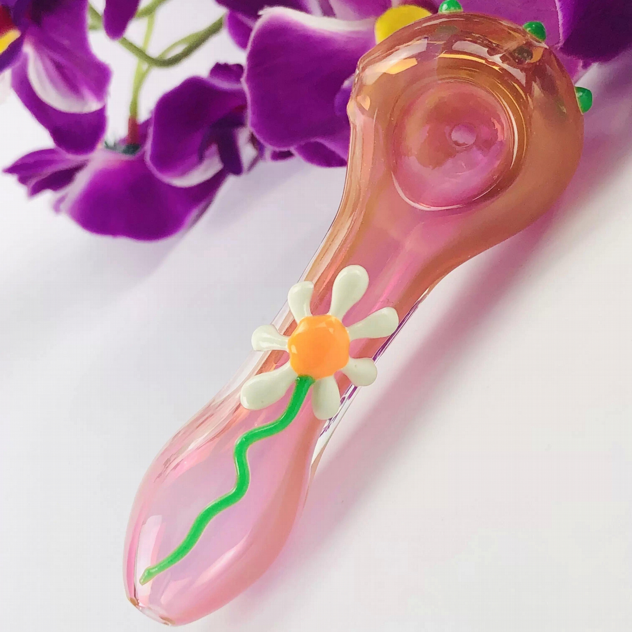 11.5cm Glass pipes Pink Cute Flower smoking pipe PH097 hengyi