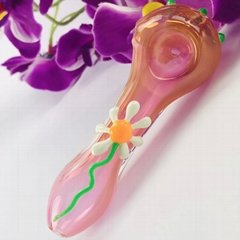 高硼硅玻璃管 粉色玻璃工藝品 3D花朵玻璃煙斗 勺子煙斗