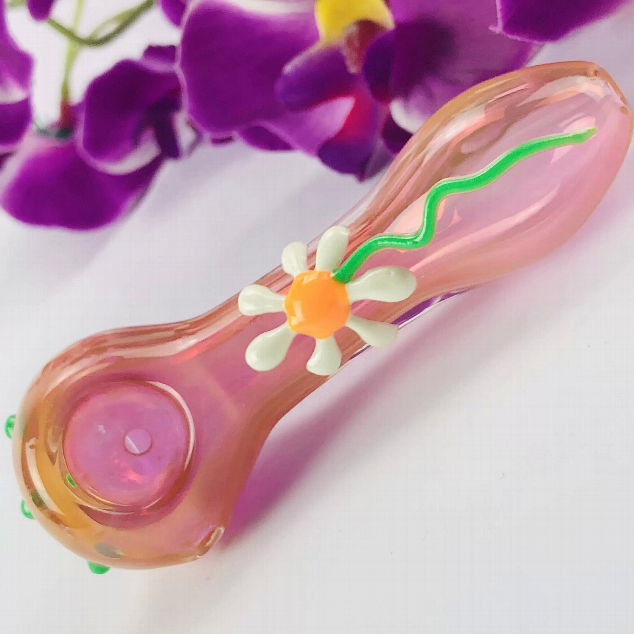 11.5cm Glass pipes Pink Cute Flower smoking pipe PH097 hengyi