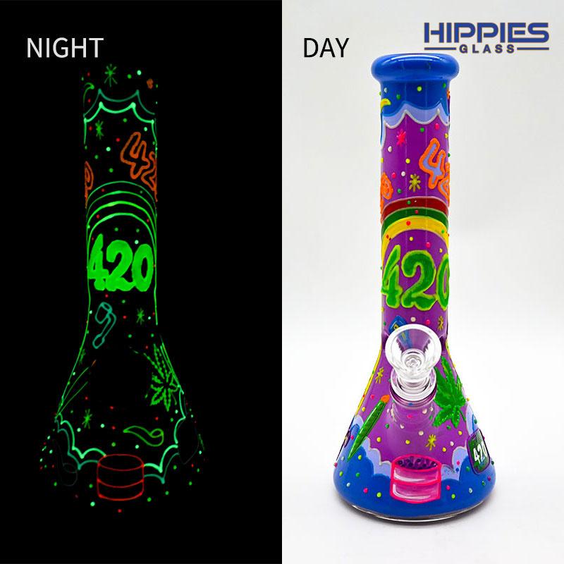 Glow In Dark,Borosilicate Glass Water Pipe,Glass Bongs,Glass Hookah 5