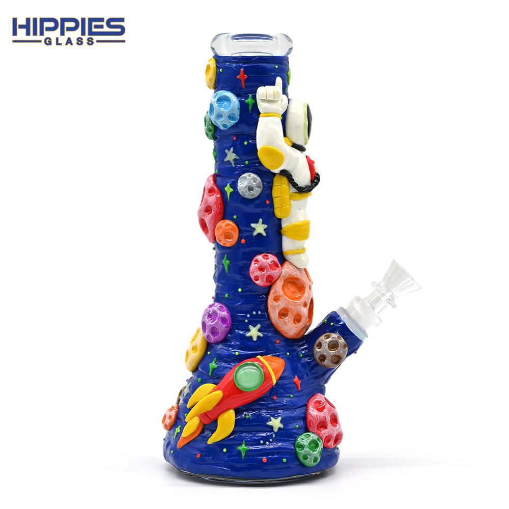 Glow In Dark,Glass Bong With Spacecraft,Astronaut,Borosilicate Glass Water Pipe 3