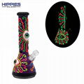 Glass Water Pipe Glow In Dark,Evil Eye And Colorful Lines With Glow In Dark 2