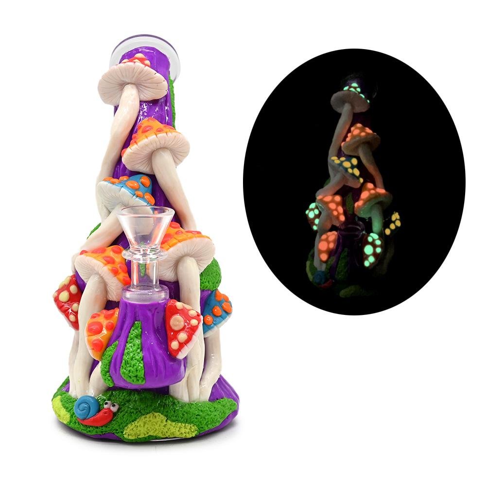 Glass Mushroom Bongs With Polymer Clay Decorations,Hand Painted Glass Rigs