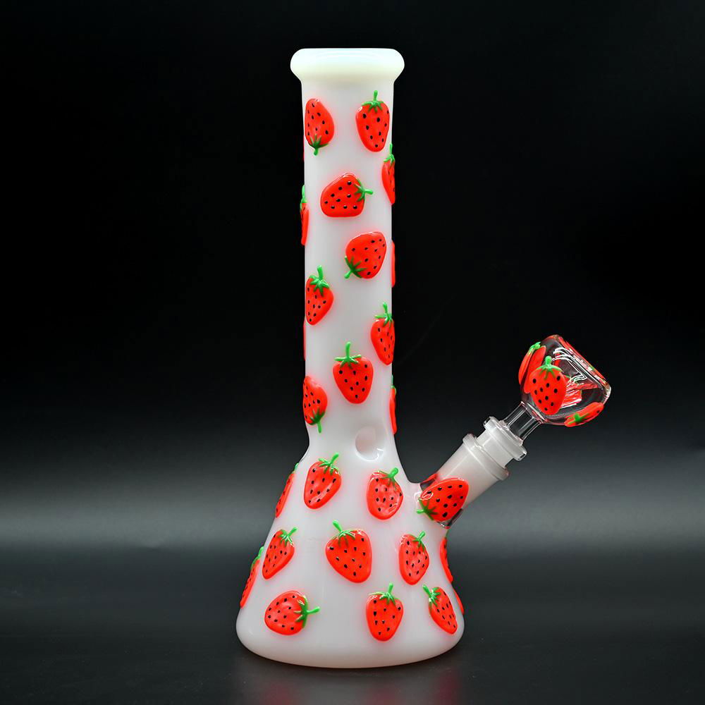 Colorful Luminous Strawberry,Glow In Dark,Borosilicate Glass Water Pipe 3