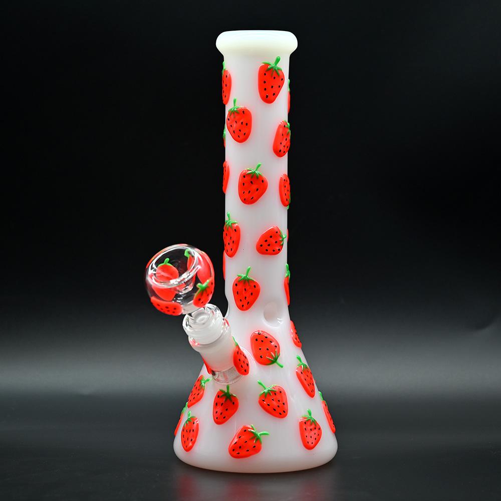 白玉玻璃水煙筒 帶發光的手繪的可愛草莓玻璃水煙管 5