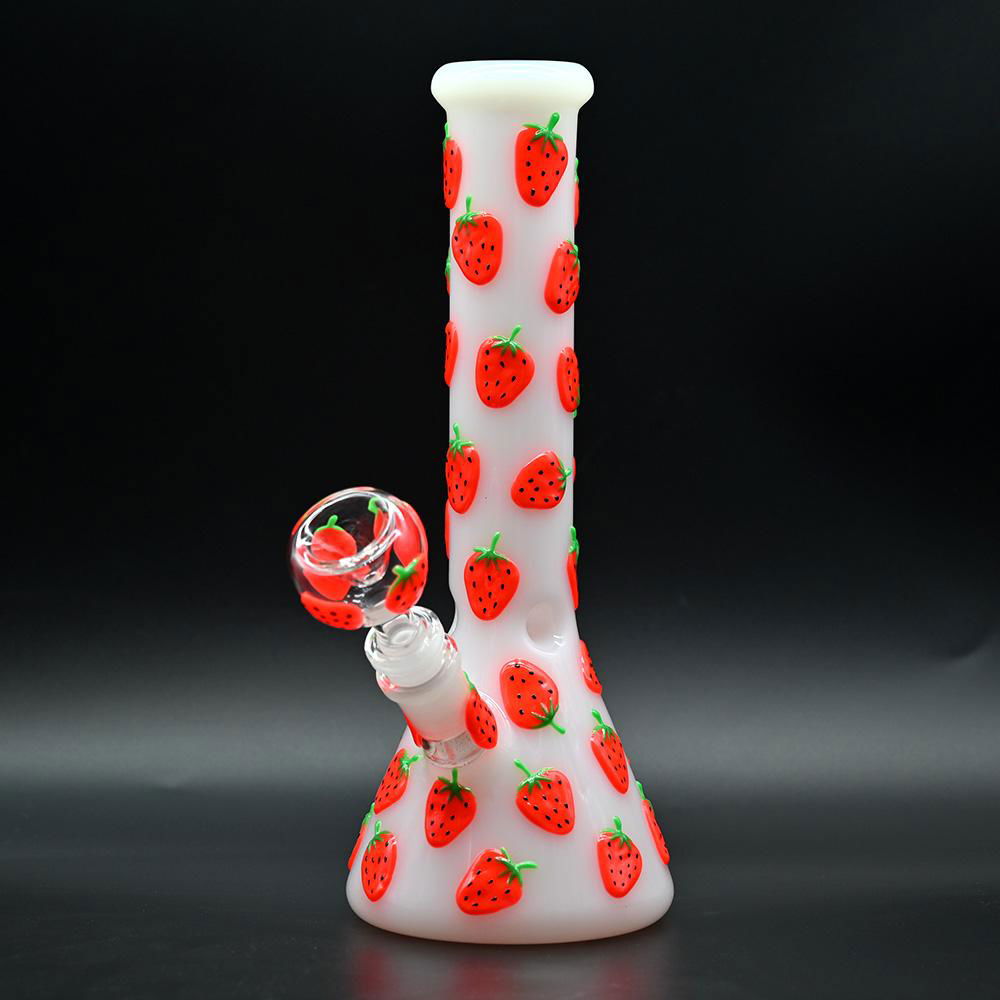 Colorful Luminous Strawberry,Glow In Dark,Borosilicate Glass Water Pipe 5