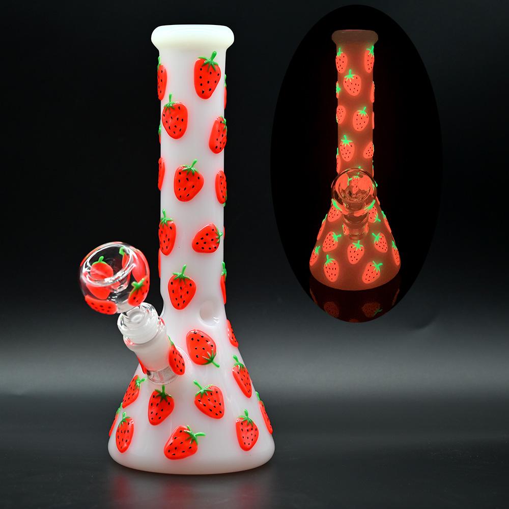 Colorful Luminous Strawberry,Glow In Dark,Borosilicate Glass Water Pipe