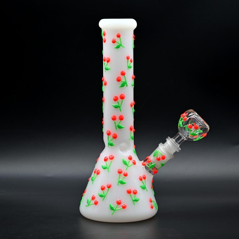 White Jade Glass Water Pipe,Glass Bong With Colorful Luminous Cherry 3