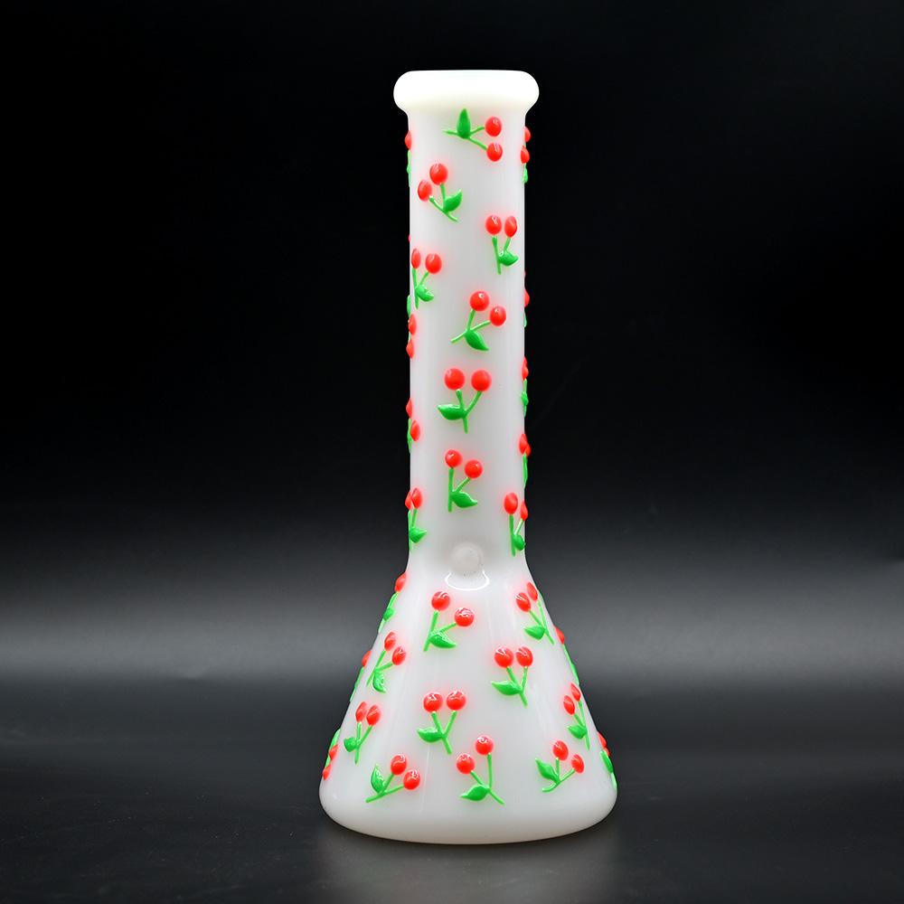 白玉玻璃水烟筒 带发光的手绘的可爱樱桃玻璃水烟管 4