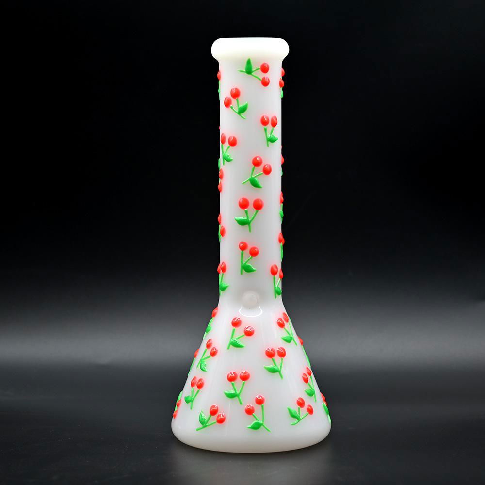 White Jade Glass Water Pipe,Glass Bong With Colorful Luminous Cherry 4