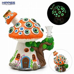 Glass Bong With Cute Mushrooms House,Glow In Dark,Evil Eyes (Hot Product - 1*)