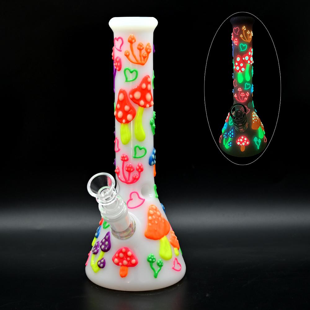 手繪蘑菇玻璃水煙管 玻璃水煙壺 帶夜光高硼硅玻璃筒