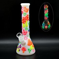 Glass Beaker Bong,White Jade Glass Water Pipe,Colorful Luminous Mushroom