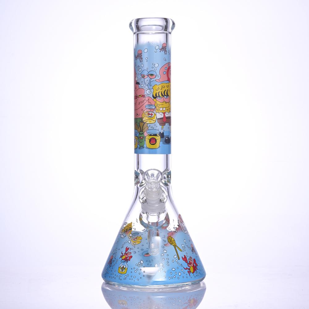 高硼硅玻璃水煙管 玻璃水煙筒 卡通貼畫水煙具 高13.8in