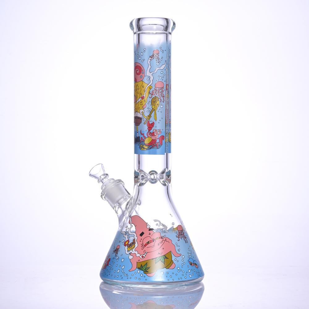 高硼硅玻璃水煙管 玻璃水煙筒 卡通貼畫水煙具 高13.8in 2