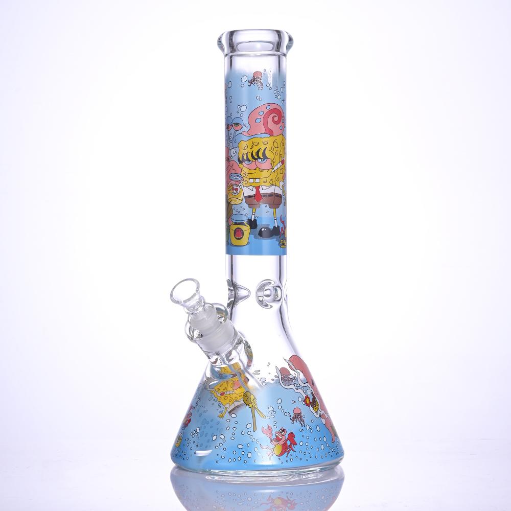 高硼硅玻璃水煙管 玻璃水煙筒 卡通貼畫水煙具 高13.8in 5