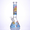 高硼硅玻璃水烟管 玻璃水烟筒 卡通贴画水烟具 高13.8in