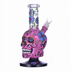 HippiesGlass,Purple Skeleton Glass Beaker Bong,Cute Little Flower Pipe