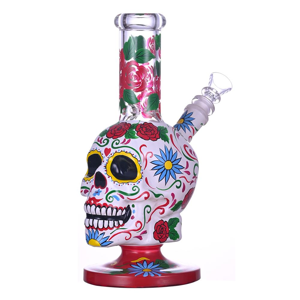 高硼硅玻璃水烟管，人工手绘彩色骷髅水烟筒，万圣节礼物