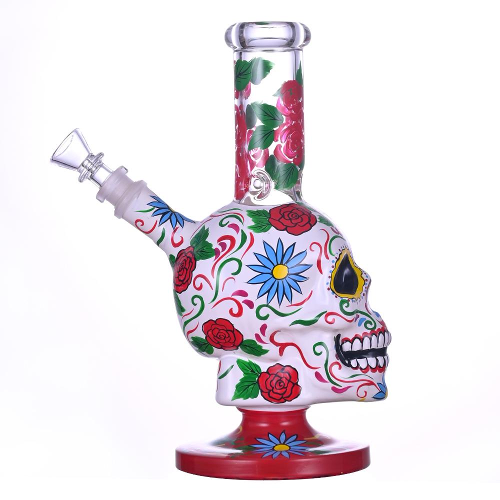 高硼硅玻璃水烟管，人工手绘彩色骷髅水烟筒，万圣节礼物 5