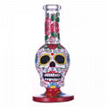 HippiesGlass,Hand Drawn Terror Skeleton Glass Beaker Bong,Cute Flower Pipe