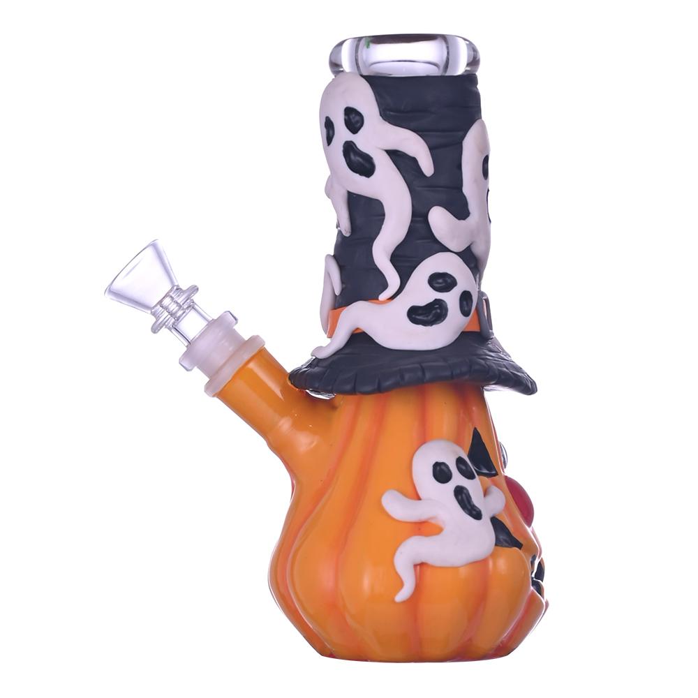 Hand Drawn Pumpkin & Elves Glass Beaker Bong,Cute Halloween Bong 2