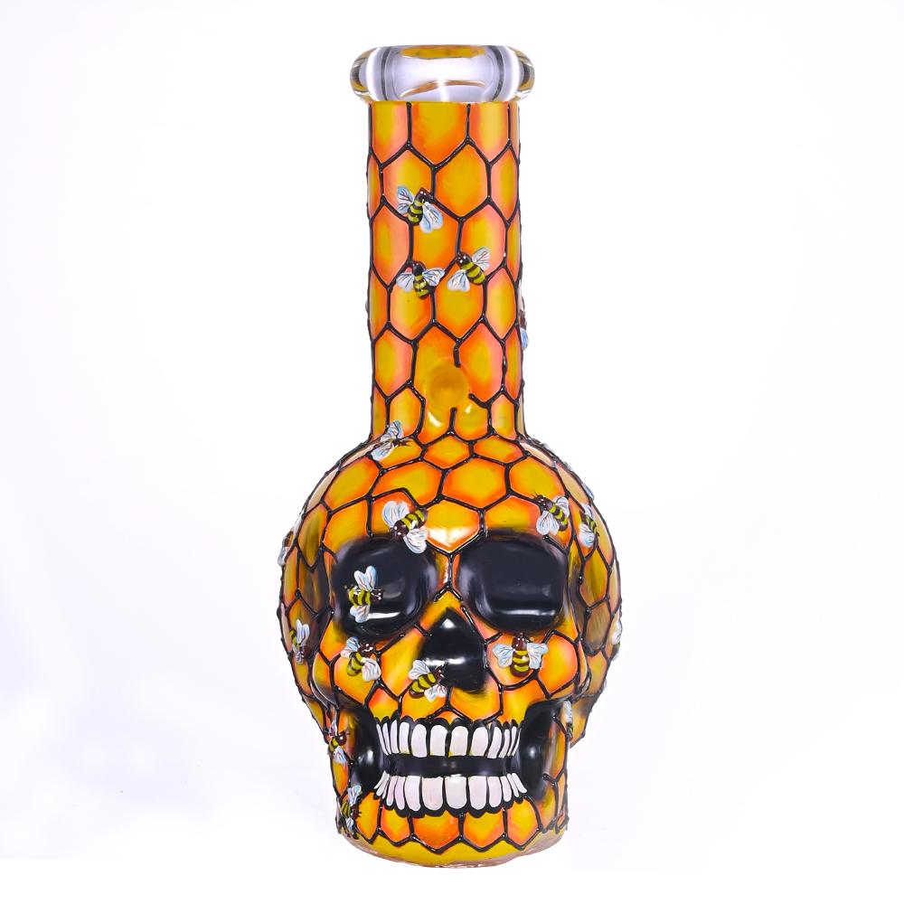 Hand Drawn Human Skeleton & Honeybee Glass Beaker Bong 2