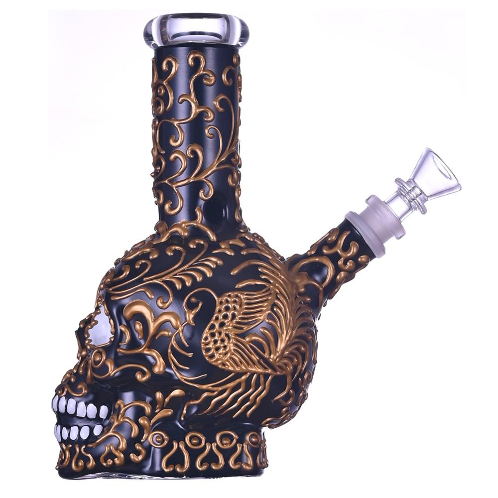 高硼硅玻璃水煙管，玻璃水煙筒，手繪金線，骷髏玻璃瓶