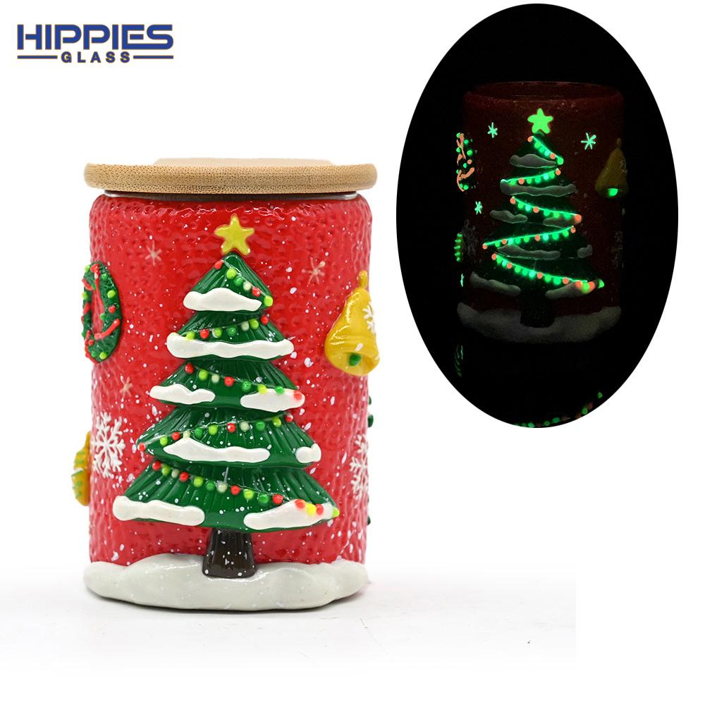 手工捏制3D軟陶泥聖誕樹密封罐，帶夜光花瓶，筆筒 3