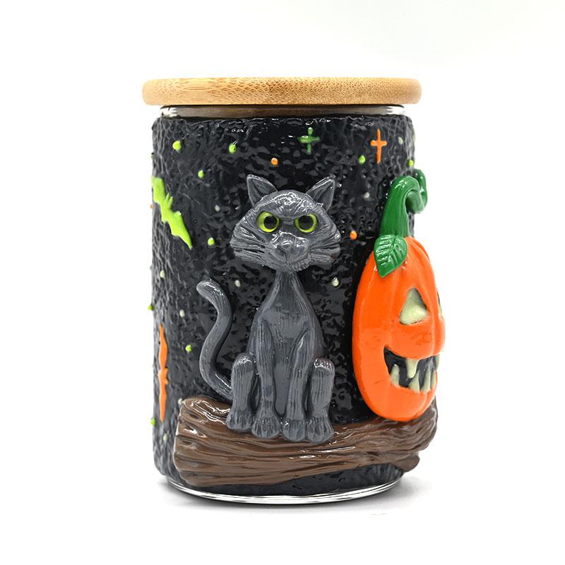 Handmade Kneading Polymer Clay Vase With Cat Pumpkin,Glass Smoking Ashtray 3