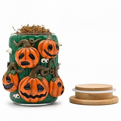 Polymer Clay Tobacco Canister With Pumpkin,Borosilicate Glass Smoking Ashtray