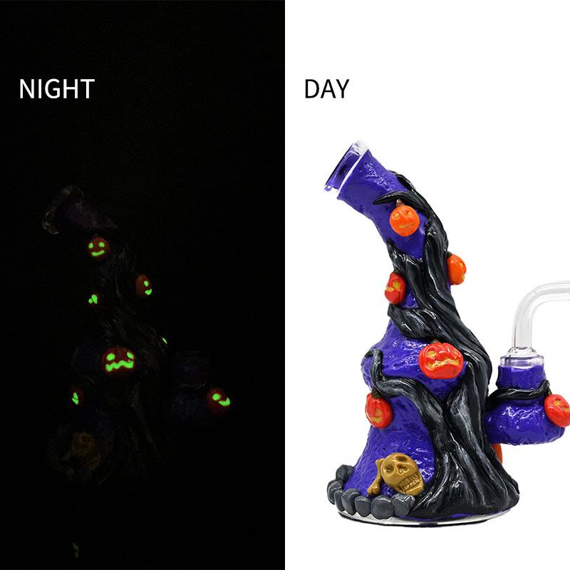 手工捏制帶夜光萬聖節樹根南瓜水煙壺，高硼硅玻璃水煙管 3