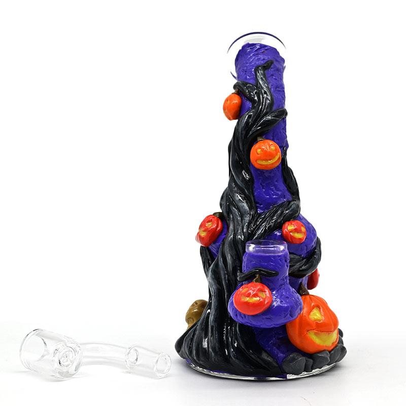 手工捏制帶夜光萬聖節樹根南瓜水煙壺，高硼硅玻璃水煙管 5