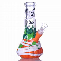 Hand Drawn Pumpkin & Elves Glass Beaker Bong,Cute Halloween Pipe (Hot Product - 1*)