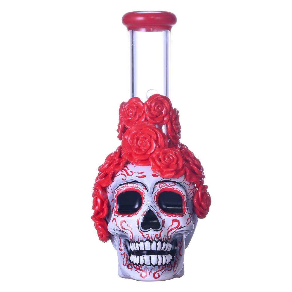 手工捏制骷髅玫瑰花水烟管，万圣节骷髅水烟筒，高硼硅玻璃
