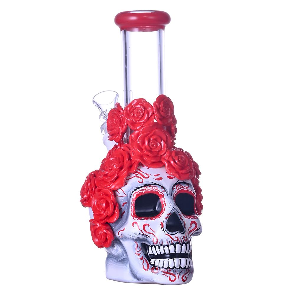 手工捏制骷髏玫瑰花水煙管，萬聖節骷髏水煙筒，高硼硅玻璃 2