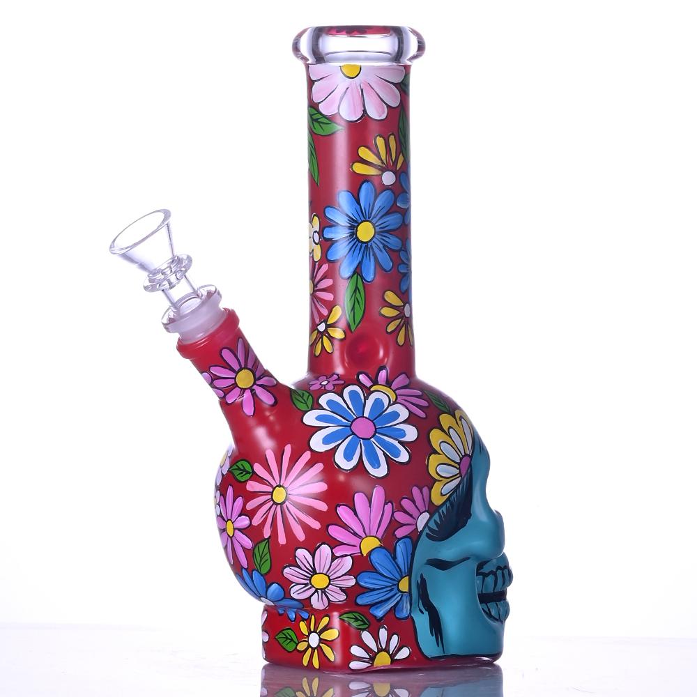 手繪彩色骷髏水煙管，手繪彩色小花水煙壺，高硼硅玻璃 4