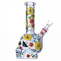 Hand Drawn Human Skeleton & Flower Glass Beaker Bong,Cute Halloween Pipe