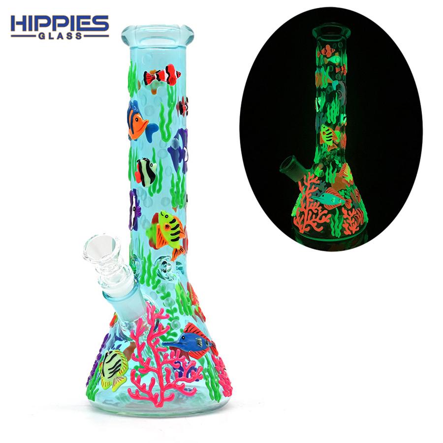 手工繪製帶夜光海底世界水煙管，高硼硅玻璃水煙壺
