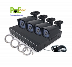 HD 720p CMOS Sensor POE 4 Cameras Security System Kit