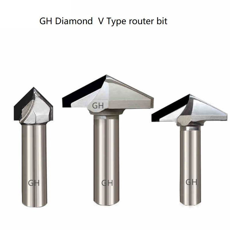 PCD wood cutter Diamond V Profile router bits for woodworking furniture cabinet 2