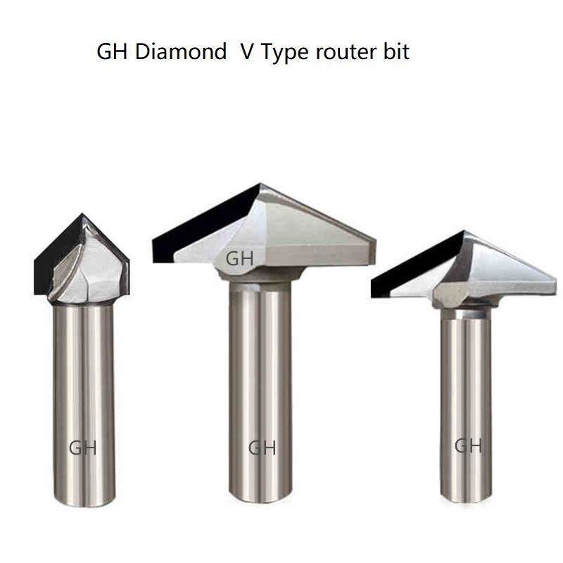 PCD wood cutter Diamond V Profile router bits for woodworking furniture 12.7*D19.05*90